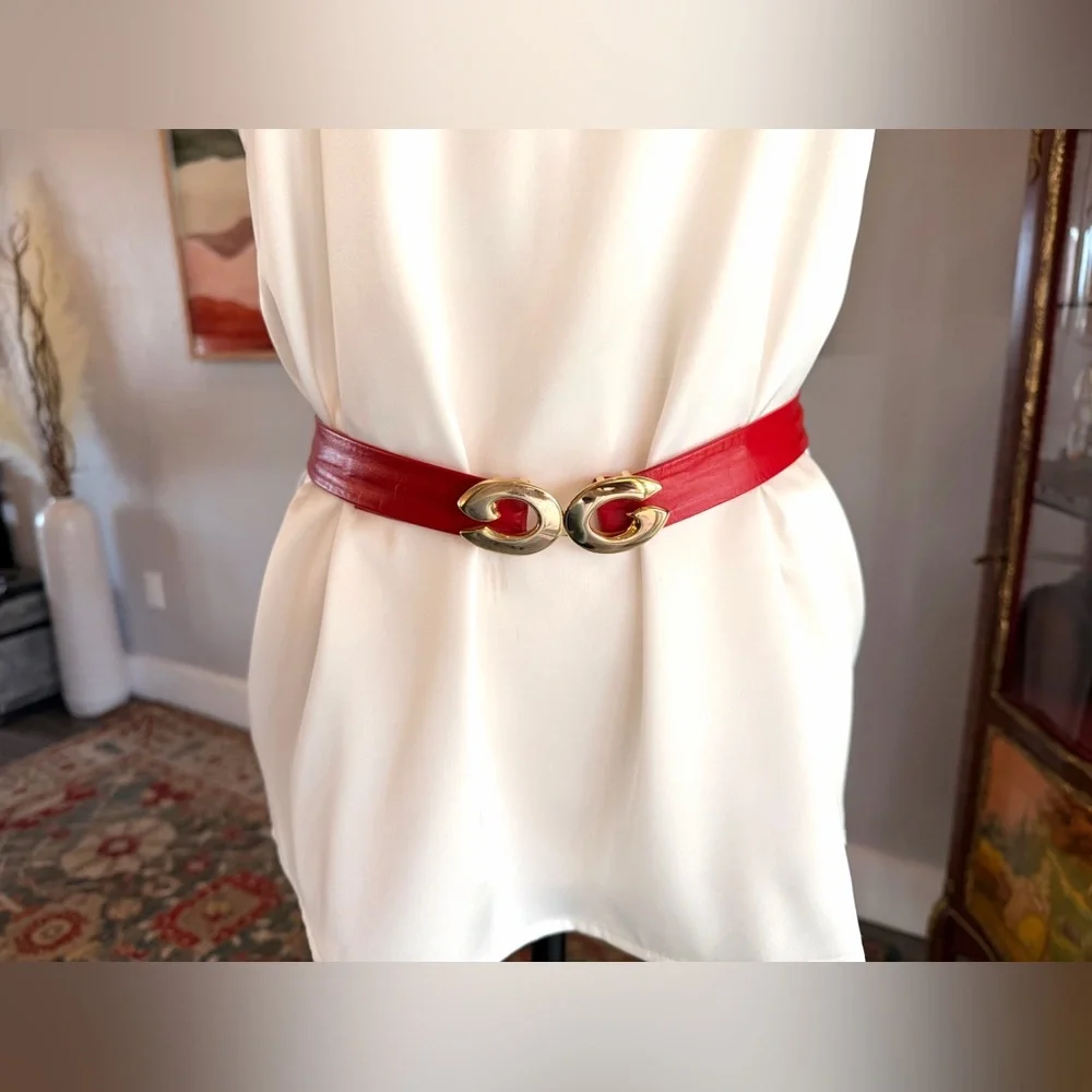 Vintage Robbie Nelson Red Leather Belt with Gold Clasp